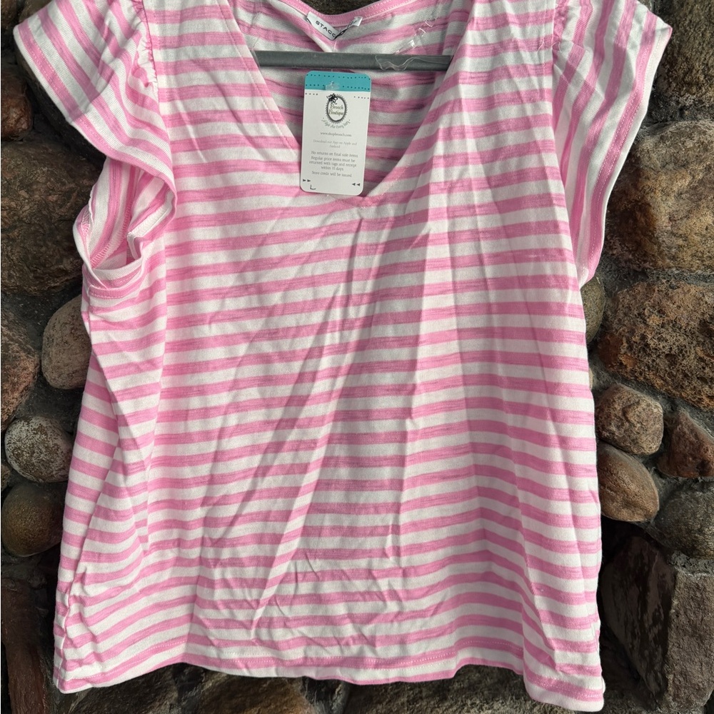 Staccato Pink and White Striped Short Sleeve Tee